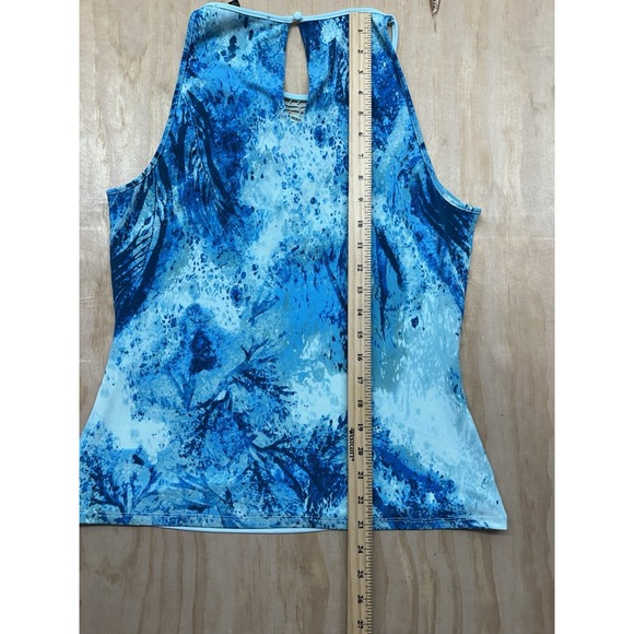 WHITE HOUSE BLACK MARKET Openwork Halter Style Underwater Texture Top S Blues - Picture 6 of 7